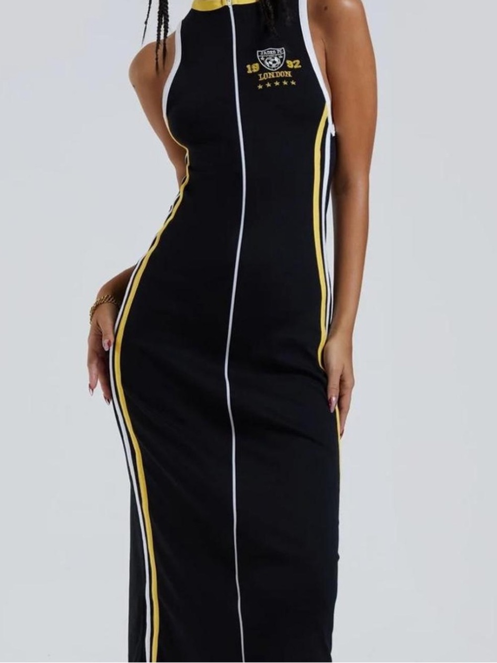 Jaded London Black Dress with Yellow & White Piping
